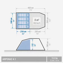 Load image into Gallery viewer, Camping tent with poles - arpenaz 4.1 - 4 person - 1 bedroom