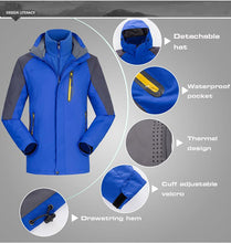 Load image into Gallery viewer, 3 in 1 hiking jacket Outdoor waterproof, windproof mountaineering jacket with detachable hat and fleece jacket
