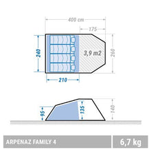 Load image into Gallery viewer, Camping tent with poles - arpenaz 4 - 4 person - 1 bedroom