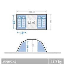 Load image into Gallery viewer, Camping tent with poles arpenaz 4.2 4 people 2 bedrooms