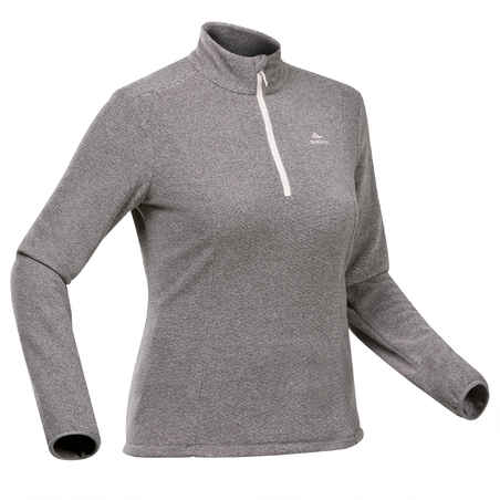 Women Sweater Full-Zip Fleece for Hiking MH100 Sepia