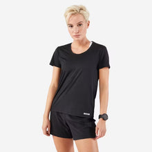 Load image into Gallery viewer, Women's black running T-shirt, front view
