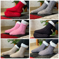 Warm Fleece Socks Mens Womens Knitted Cozy Fleece-Lined Socks With Grippers For Cold Nights Winter Nights - Sunny Outdoors