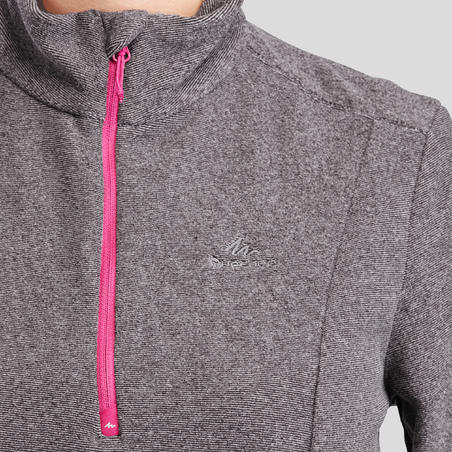 Women Sweater Full-Zip Fleece for Hiking MH100 Grey